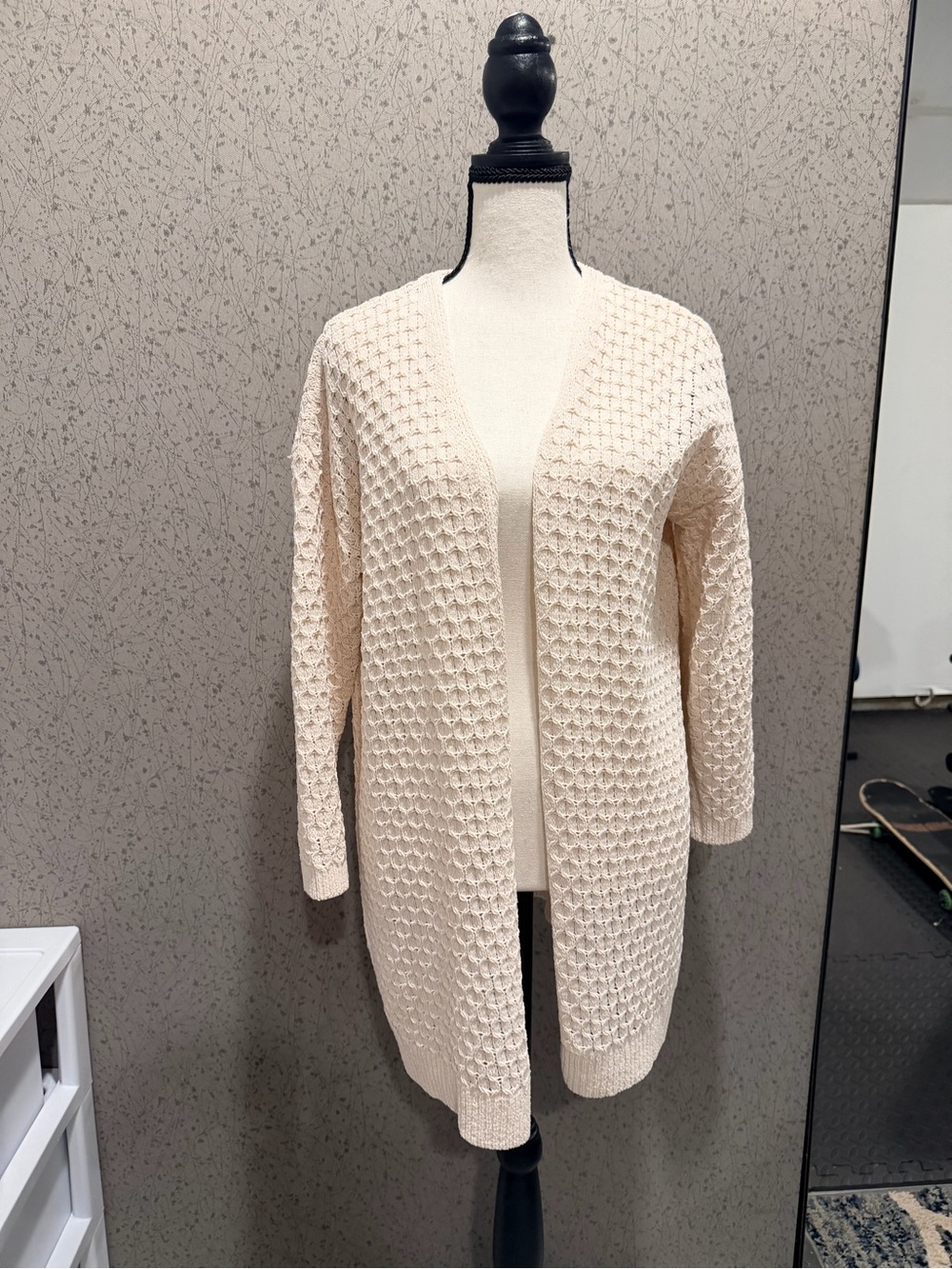 Women's Open-Front Cream Textured Knit Cardigan Sweater